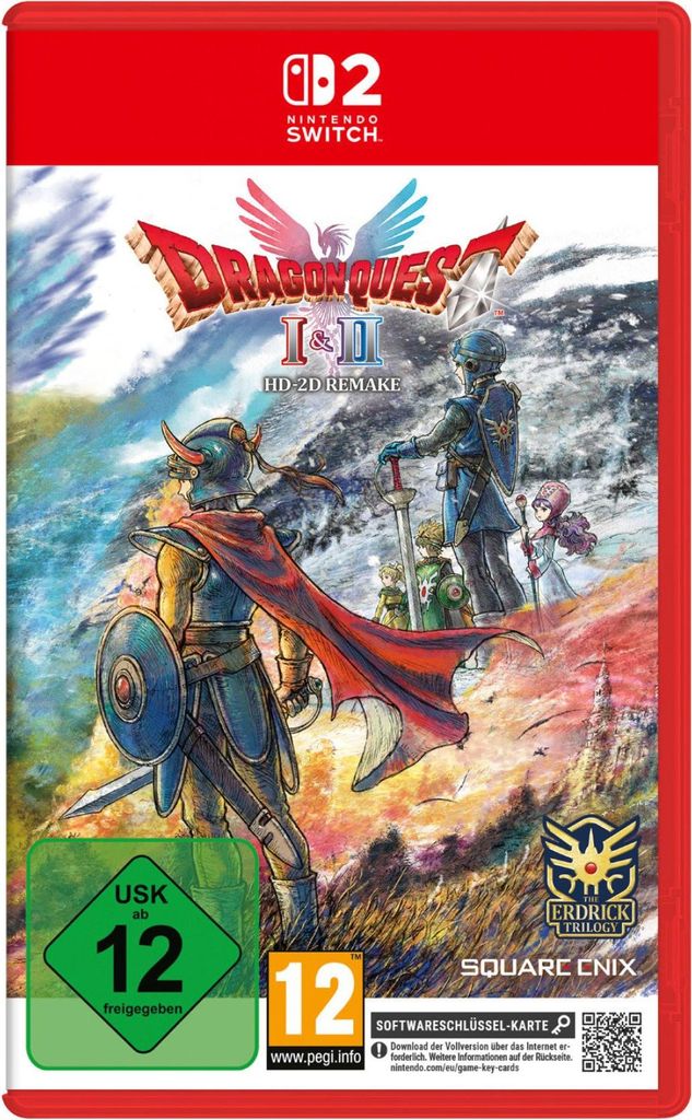 The image shows the front cover of a Nintendo Switch game case for Dragon Quest I & II HD-2D Remake.