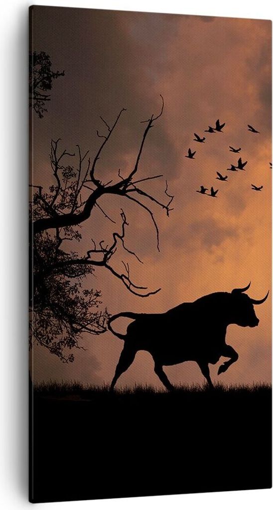 Bild auf Leinwand - Leinwandbild - Tier wütend Stier - 55x100cm - Wand Bild - Wanddeko - Wandbilder - Leinwanddruck - Bilder - Kunstdruck - Wandde...