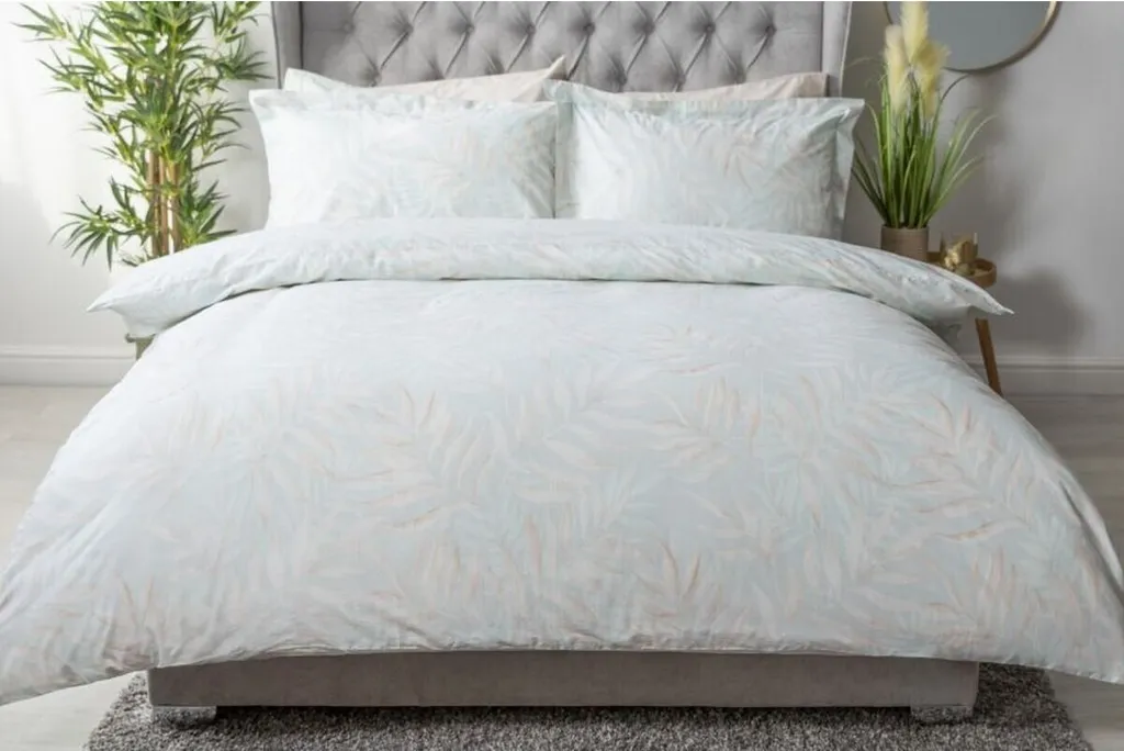 Housse de couette 2 personnes motif feuilles Clara - Bleu Œuf de Canard