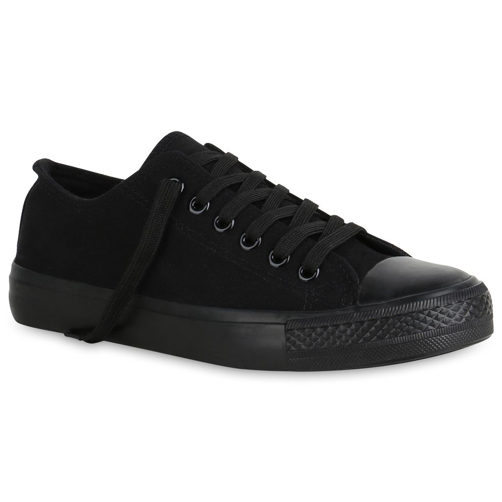 Mytrendshoe Damen Sneaker Low Stoff Freizeit Schuhe Turnschuhe Schn?rer 821337, Farbe: Schwarz, Größe: 37