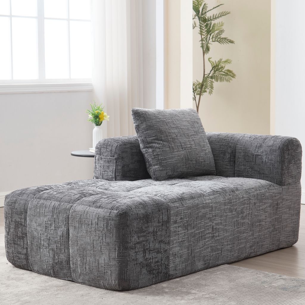 LVHOM Chaiselongue Schlafsofa mit Kissen, Lounge Sessel Relaxsessel Einzelsessel mit Seitentasche, Sofa Schlaffunktion, Sessel für Wohnzimmer, Grau