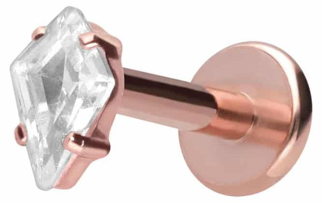 Ohrpiercing, Nasenpiercing Titan Labret mit Push Fit KRISTALLRAUTE RoséGold Stablänge: 6mm | Stabstärke: 1,2mm