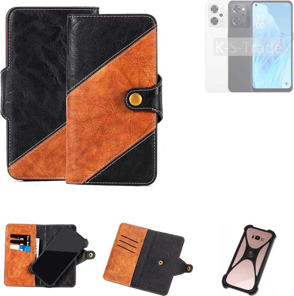 K-S-Trade Handyhülle Schutzhülle Bookstyle Case Wallet-Case kompatibel mit Oppo Reno9 A Handy Cover Bumper Klapphülle schwarz hellbraun 1x