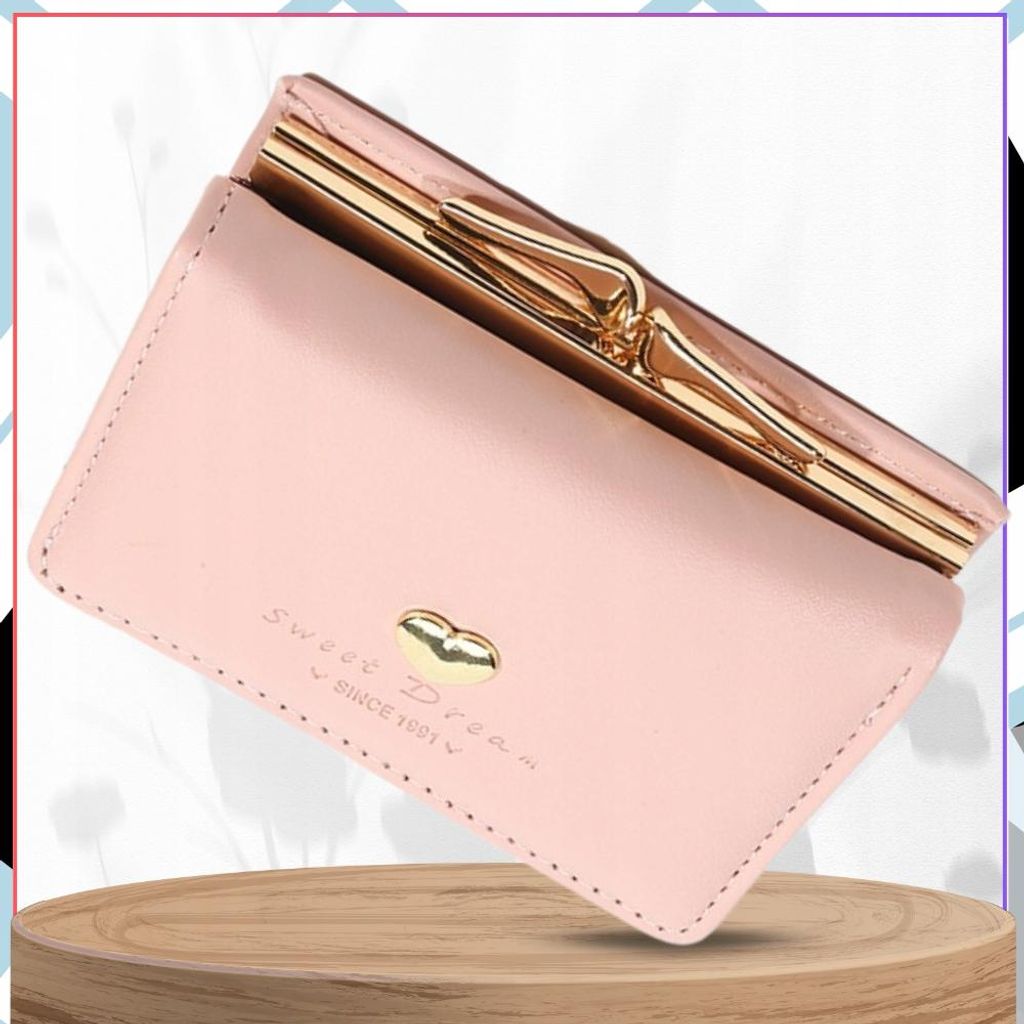 EDIBAZZAR | Kleine Geldbörse mit Herzverschluss, Leder, rosa, Damen