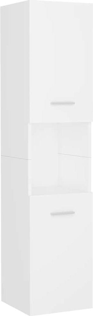 A white bathroom cabinet with two doors and an open shelf in the middle.