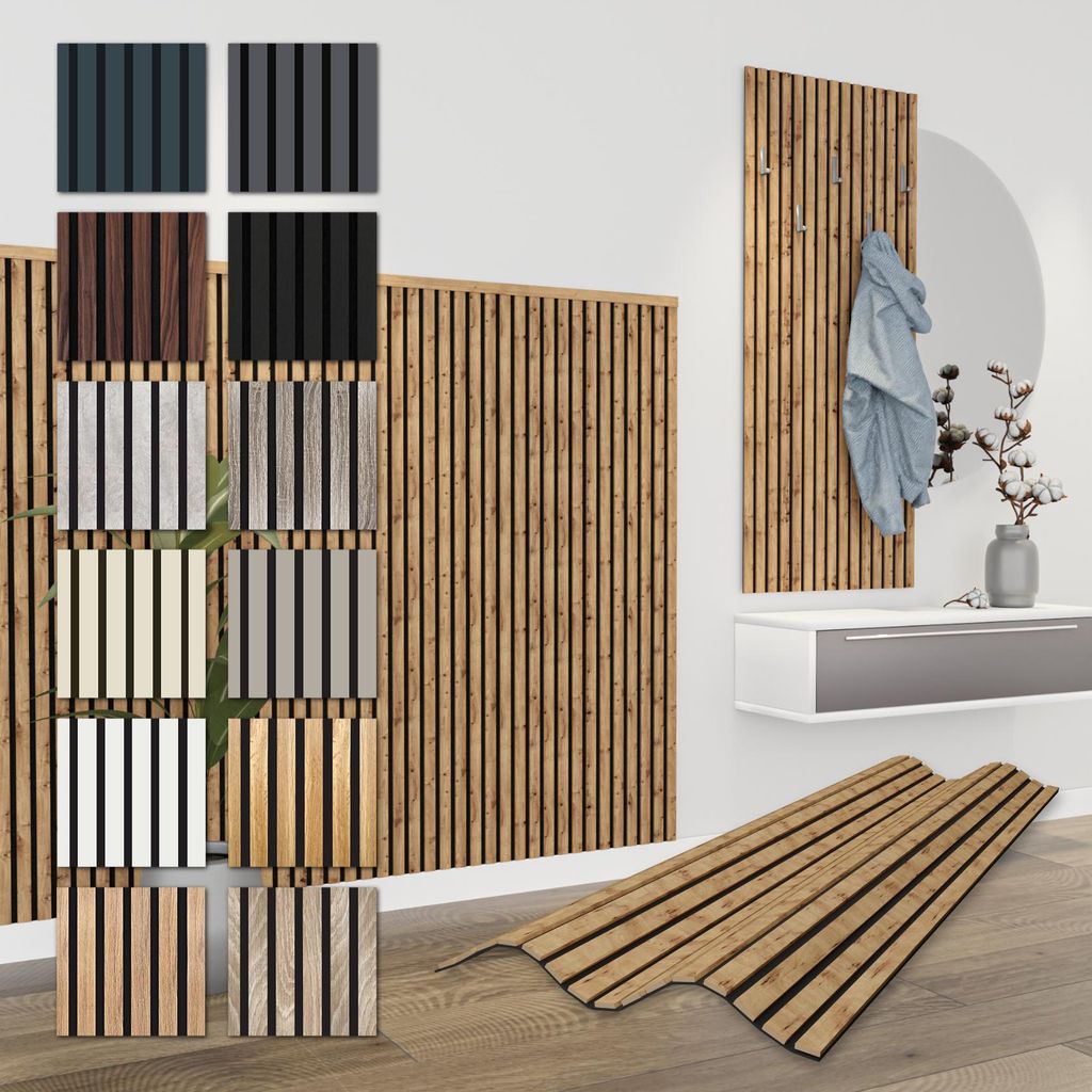 HEXIM Akustikpaneele 8 Stück 138,5x60cm Holz Comfort - flexible Holzpaneele Platten Lamellenwand Holz MDF Wandpaneele Lamellenverkleidung Wandverk...