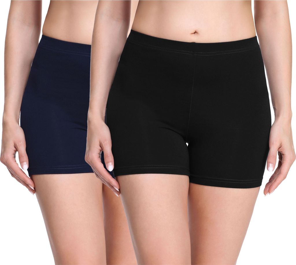 Merry Style Damen Shorts Radlerhose Boxershorts aus Viskose 2Pack MS10-283(Schwarz/Marineblau (2Pack), M)