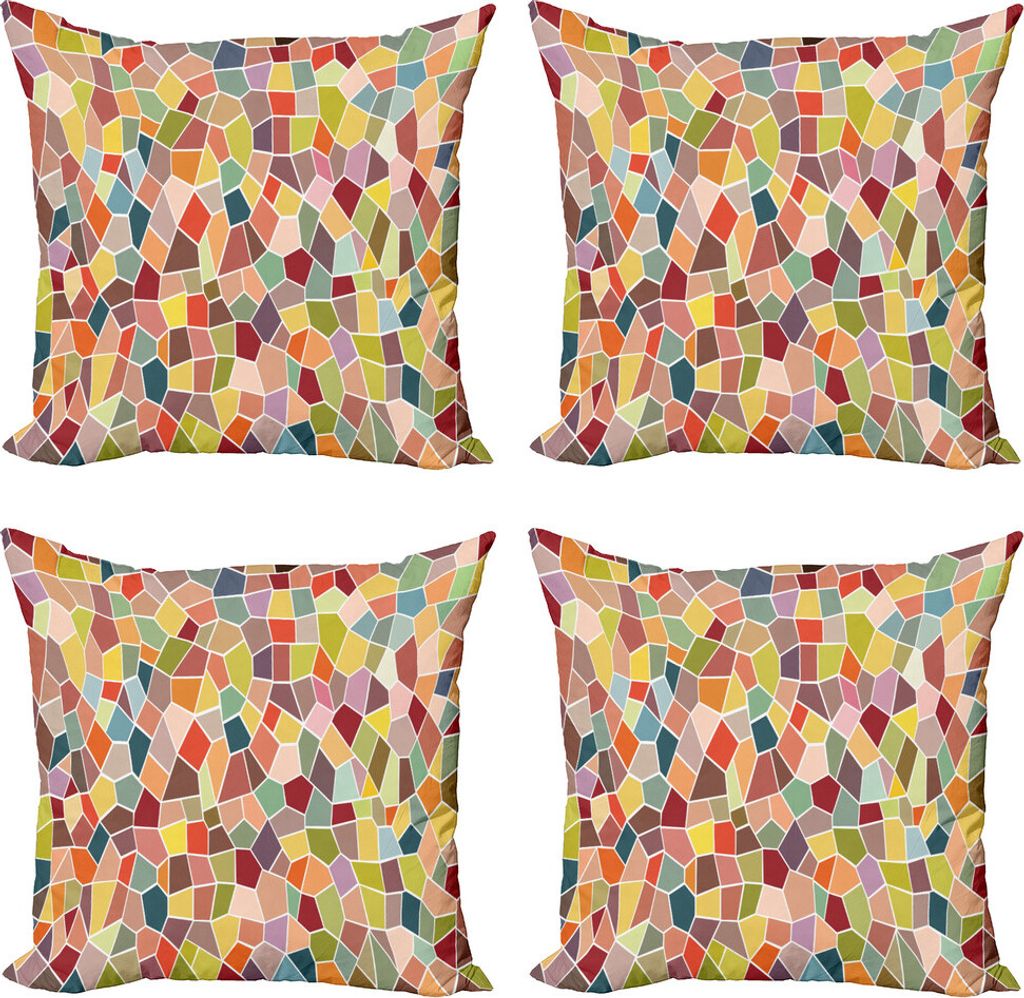 ABAKUHAUS Bunt Kissenbezug Set (4 Stück), Motley Retro Mosaic, Moderner Doppelseitiger Digitaldruck, 45 cm x 45 cm, Mehrfarbig