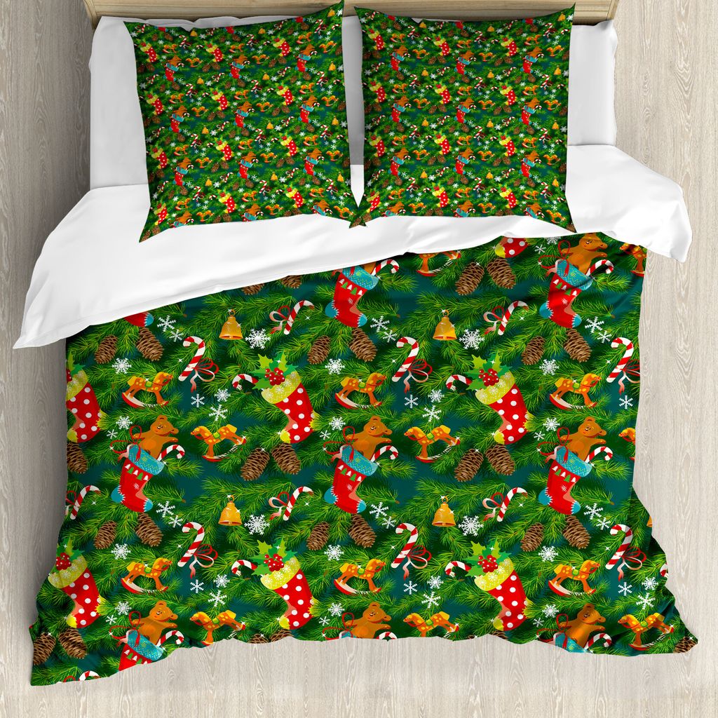 ABAKUHAUS Weihnachten Bettbezug, Weihnachten Zubehör Pine, Milbensicher Allergiker geeignet mit Kissenbezügen, 200 cm x 200 cm - 80 x 80 cm, Dunk...