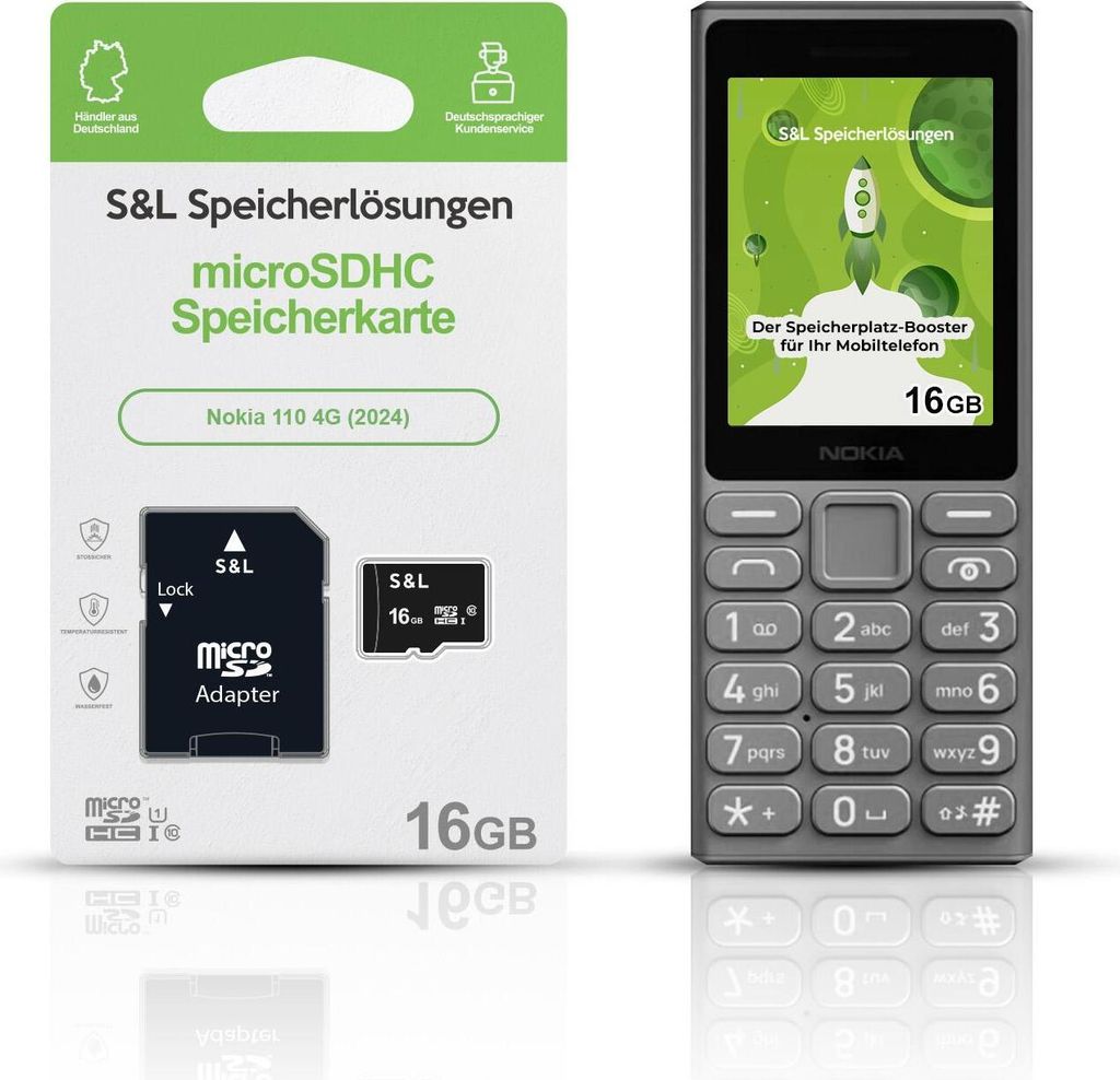 microSD Speicherkarte S&L für Nokia 110 4G (2024) - Speicherkapazität: 16 GB