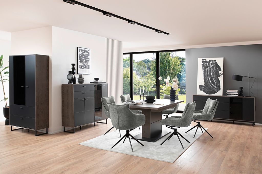 Esszimmer Set mit Ausziehtisch in schwarz mit Eiche VARAZZE-05 modern 4-teilig