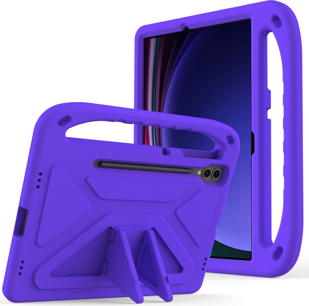 Hülle für Samsung Galaxy Tab S7+ 12,4 Zoll SM-T970/T976B/T975, Leichte Stoßfeste Eva Kinder Schutzhülle mit Griff und Faltbarem Ständer Lila