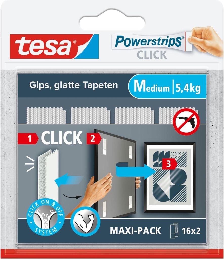 tesa Powerstrips CLICK MEDIUM 5.4kg selbstkl. Klettband Immagine del prodotto 