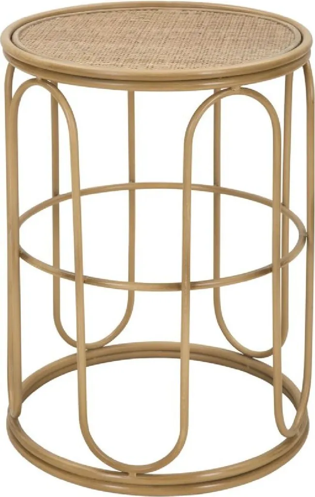 Table basse gain de place 55cm en métal et rotin - Design robuste Samui