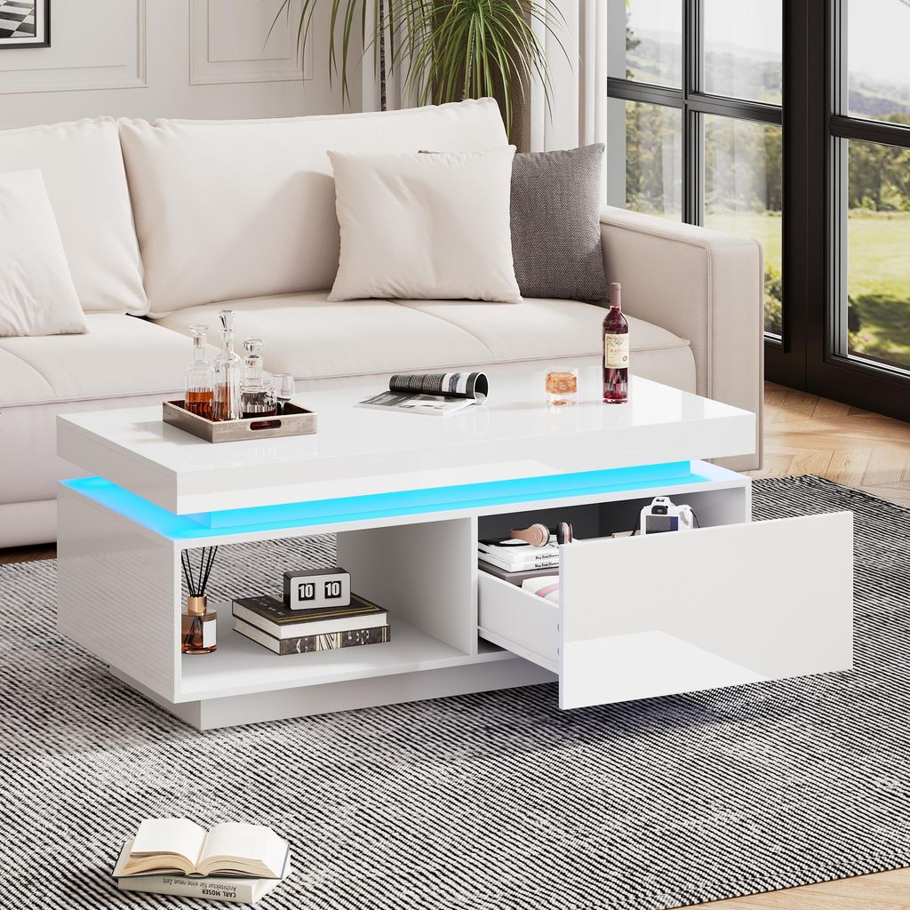 okwish Hochglanz-Couchtisch mit LED-Beleuchtung, Produktbild 