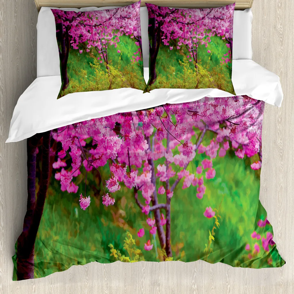 Copripiumino Paesaggio Giapponese ABAKUHAUS 200x200 Rosa Verde