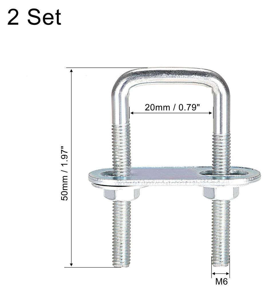 2 Stš¹ck M6 Vierkant U-Bolzen Quadratische Bš¹gelbolzen Bš¹gelschrauben 20mm Innenbreite mit Mutternrahmen und Befestigungselementen, Kohlens...