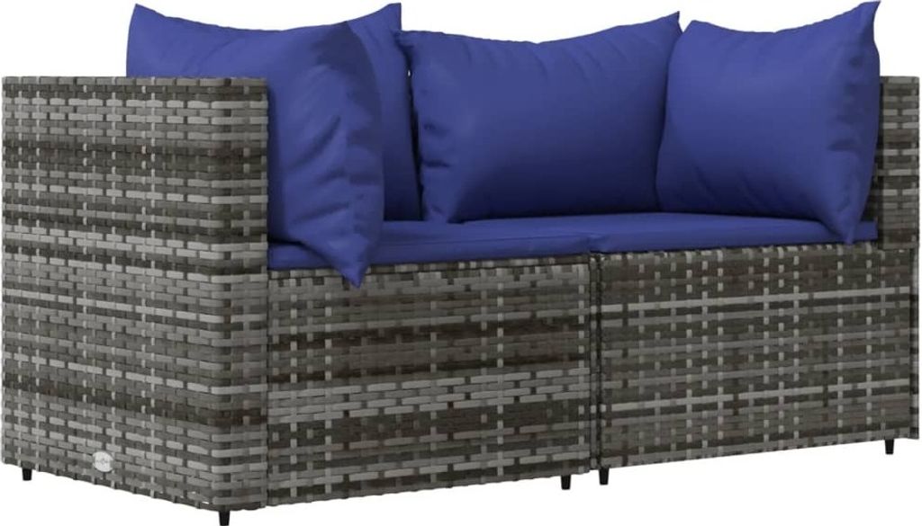 vidaXL Garten-Ecksofas mit Kissen 2 Stk. Grau Poly Rattan