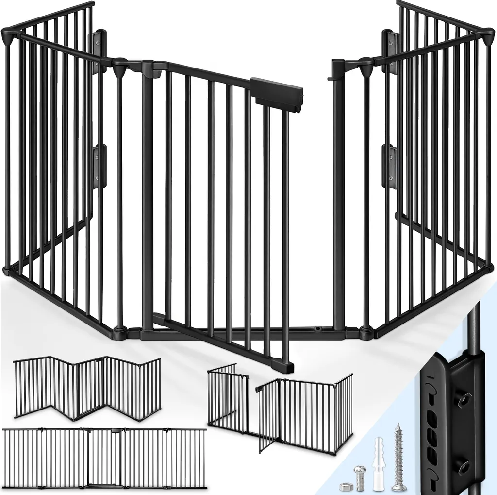 Grande barrière de sécurité 540 cm en métal noir avec porte battante