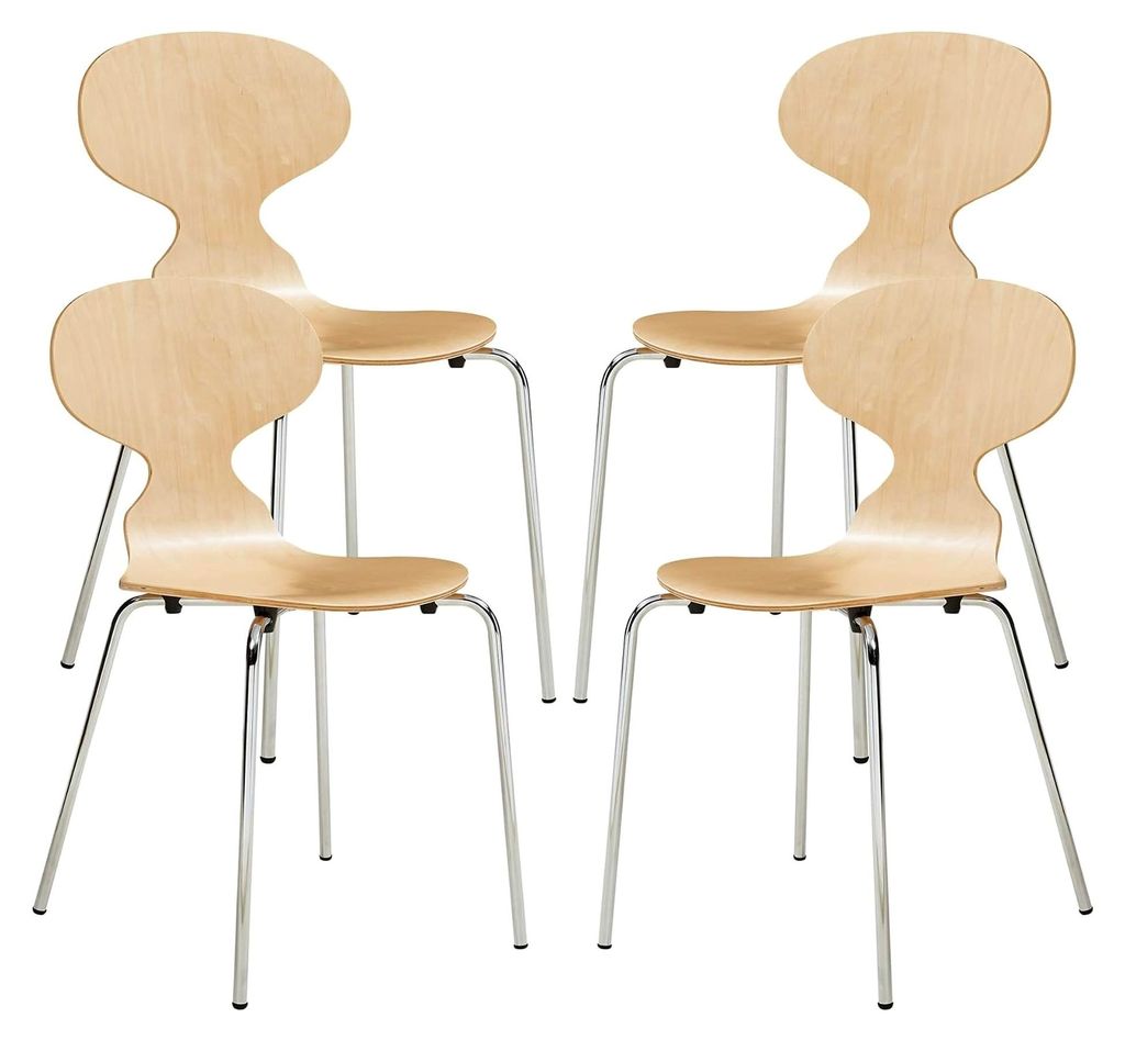 Esszimmerstühle 4er Set Kil für Esszimmer 80 x 47 x 48 cm Küchenstühle Stapelstuhl Holz Metallbeine Natur/Chromfarben