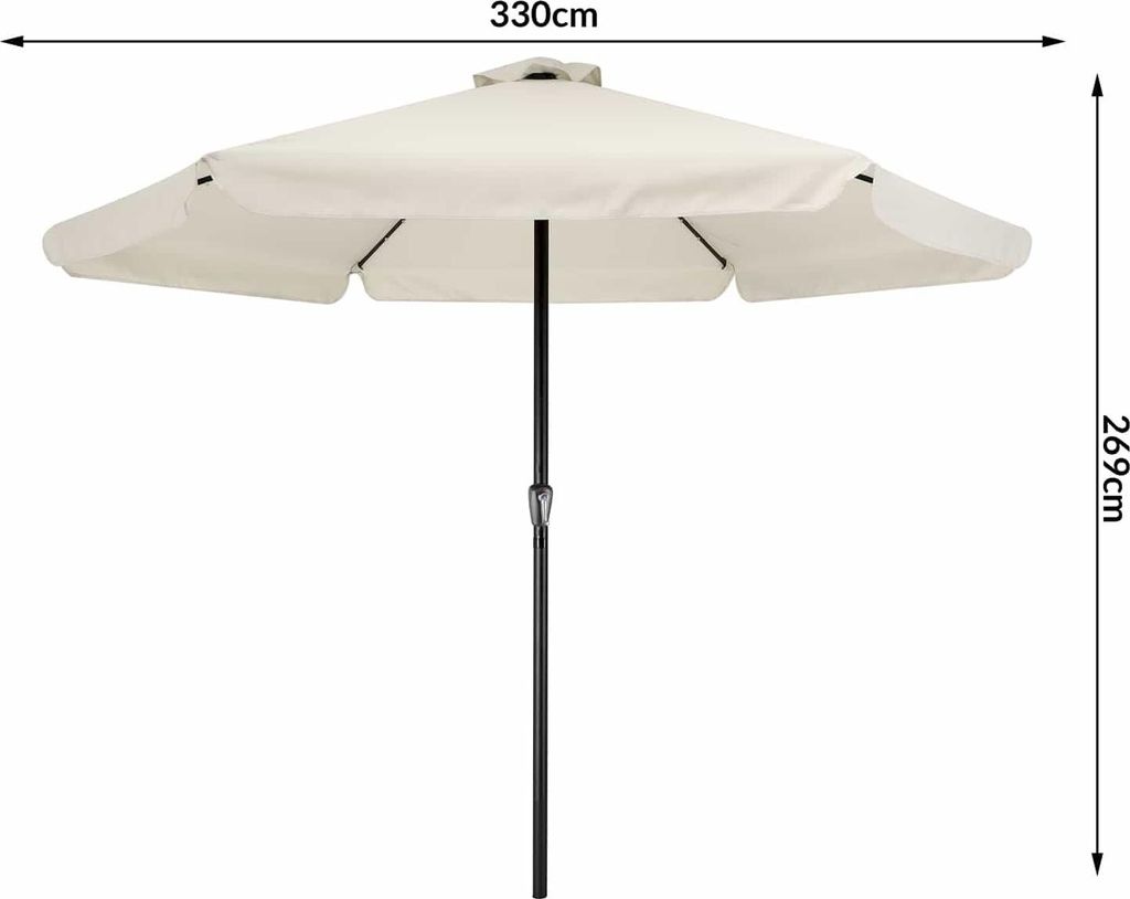 LED-Solar-Sonnenschirm, cremefarben, Ø 330 cm, 24 LEDs, Aluminiumstange