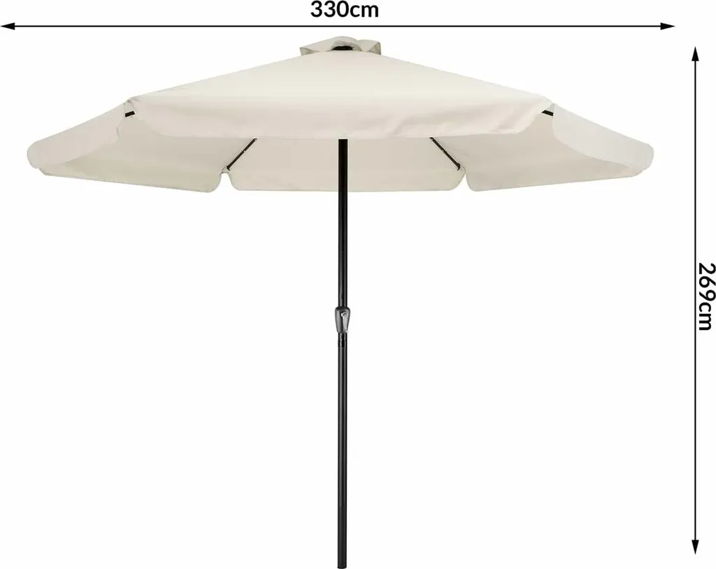 Parasol solaire LED Ø330 cm crème avec mât aluminium et 24 LED blanches