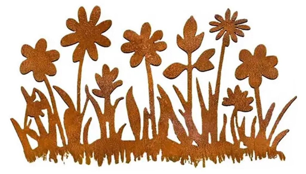 Rostiger Blumen-Gartenstecker, wetterfest, für drinnen und draußen, Garten, Rasen, Terrasse, Weg, Metall, Blumen-Silhouette, Ornament