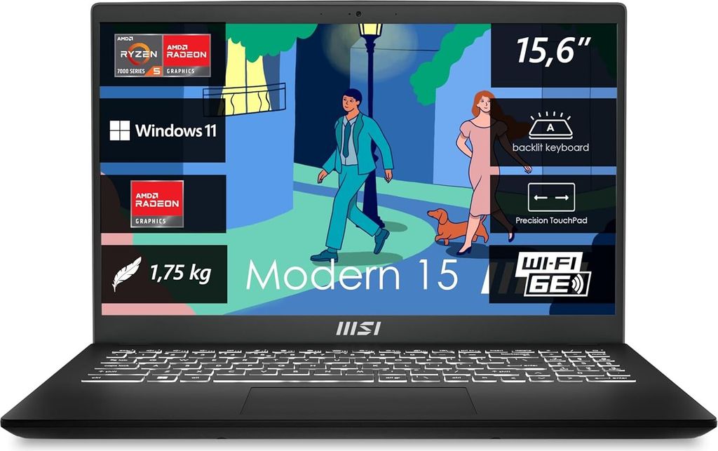 MSI Modern 15 Lifestyle Business Laptop 15,6" 16 GB DDR4 Produktbild 1