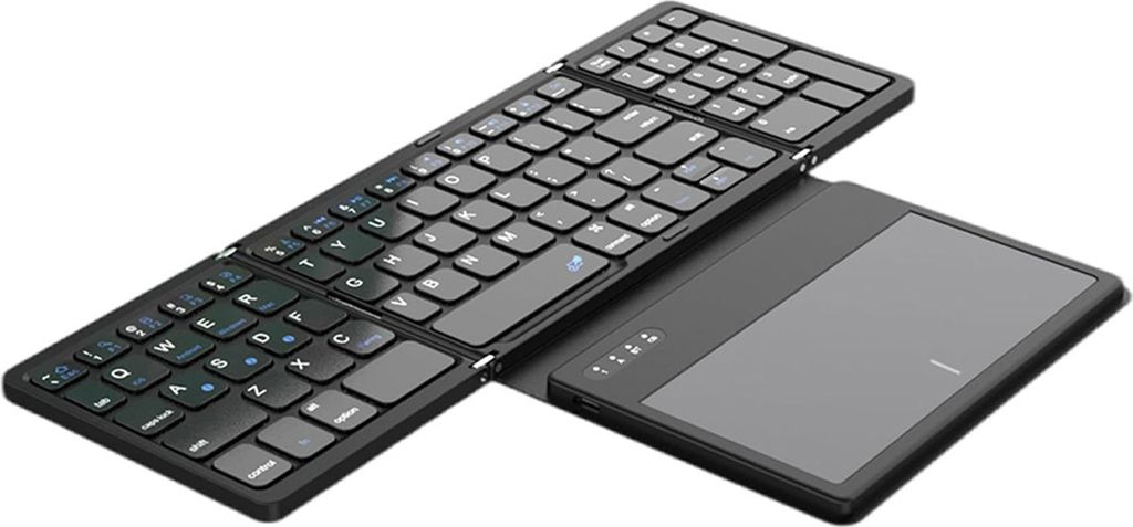 Faltbare, kompakte Tastatur, tragbare BT-Tastatur mit grossem Touchpad, kabellose Reisetastatur im Taschenformat, kompatibel mit Windows/iOS/Android
