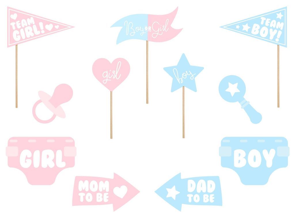 11-teiliges Gender Reveal Fotobox-Set Mädchen oder Junge - Einheitsgröße