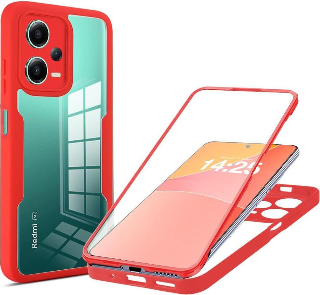 360 Grad Handyhülle für Xiaomi Redmi Note 12 Pro+ 5G Full Cover Rundum Schutz Farbe: Rot