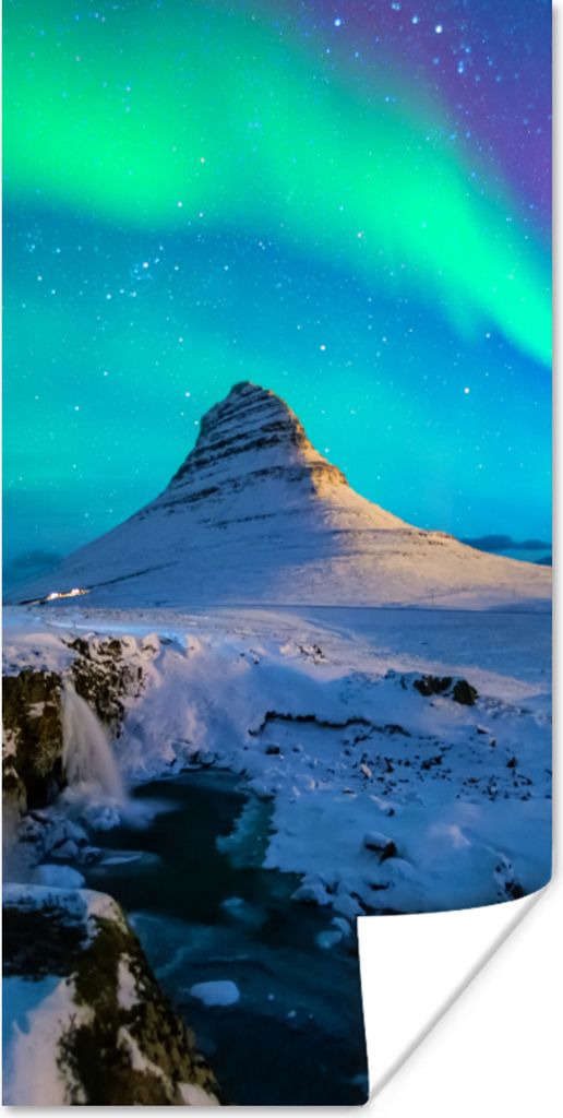 MuchoWow Poster Nordlichter - Berge - Island 40x80 cm - Dekoration