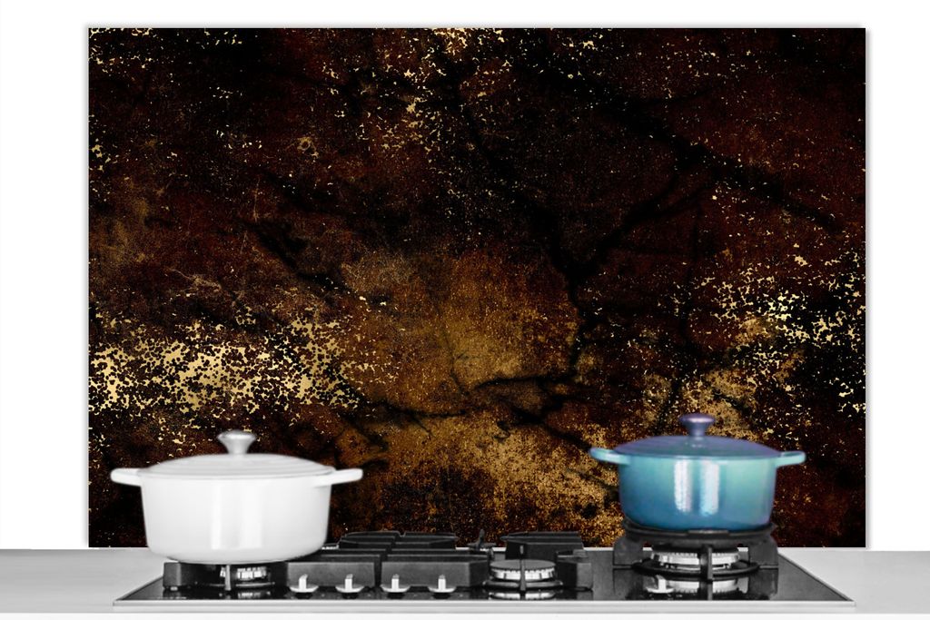 KitchenYeah Spritzschutz Küche - Küchenrückwand - Wandschutz für Herd und Spüle - Gold - Farbe - Abstrakt - Schwarz 120x80 - Alu-Dibond (Al...