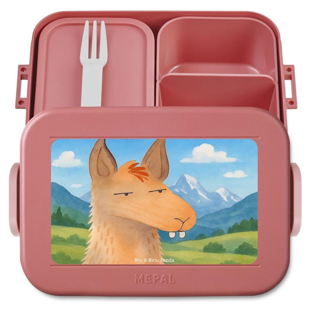 Mr. & Mrs. Panda Snackdose Lamakopf Genervt Design - Rot Pastell - Geschenk, Recht haben, Azubi, Lama, Lunchbox, Essensbox, Bentobox, Lamas, Snackb...