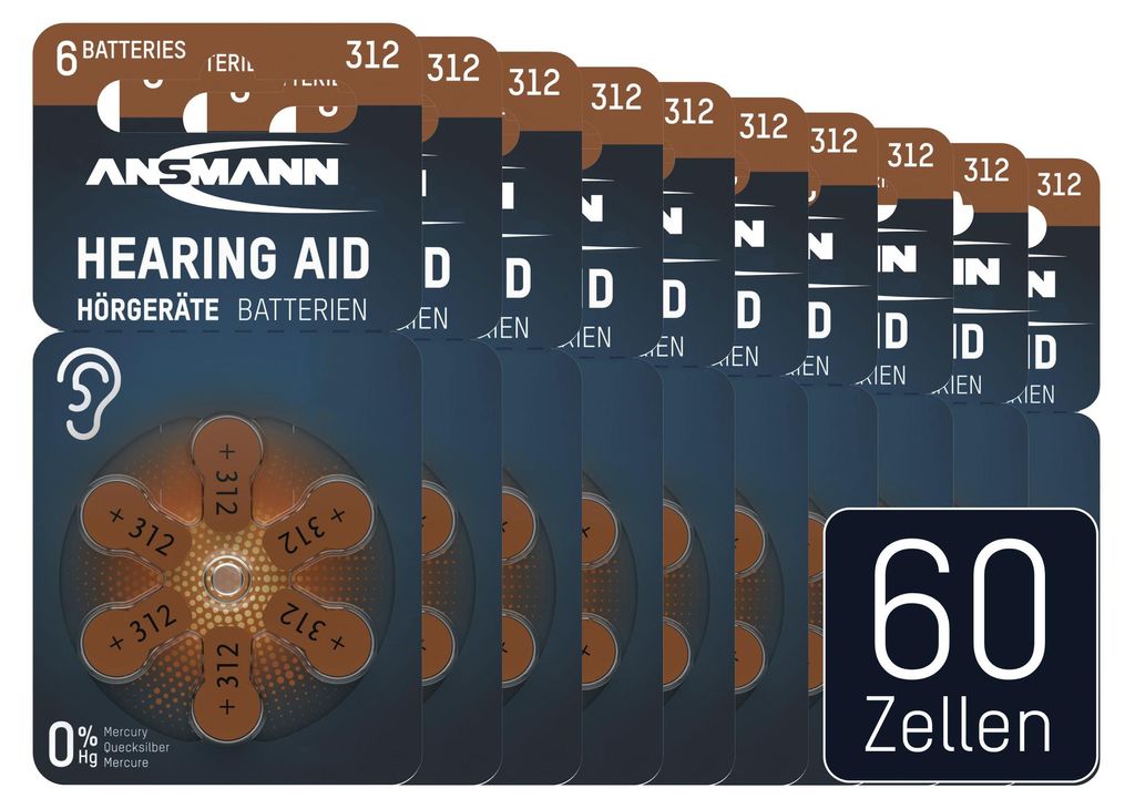 ANSMANN Hörgerätebatterien Typ 312 braun, 60 Stück Produktbild 