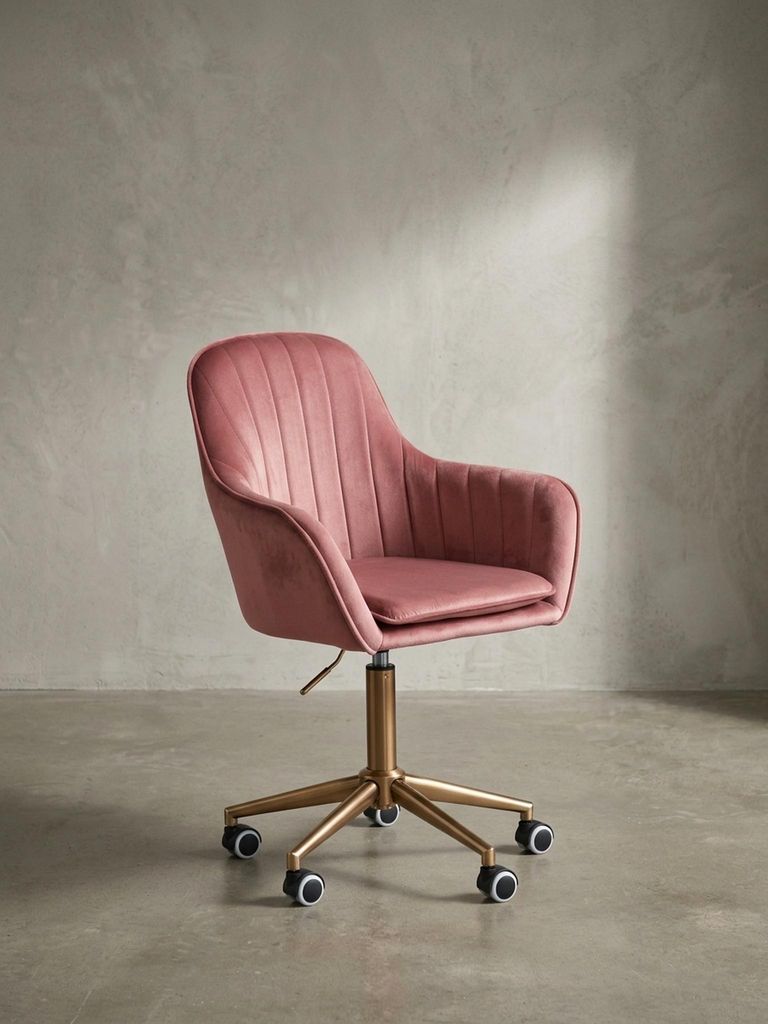 Schalenstuhl "Sandra", Samtstoff, 360° Drehfunktion, Metallfußkreuz in Gold, max. 120 kg Belastung. Rosa, 54x52x105 cm | Kadima Design