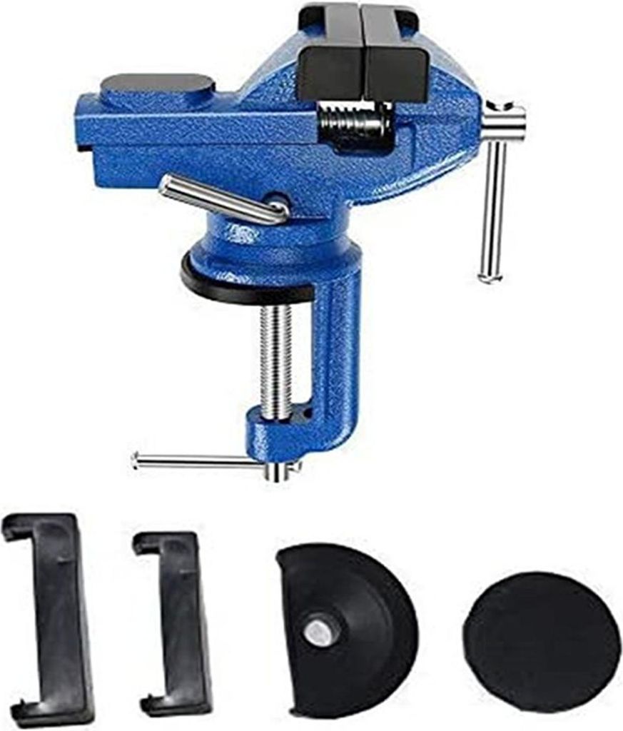 Schraubstock aus legiertem Stahl, 300 kg Spannkraft, für Holzbearbeitungstische, mit rutschfester Unterlage, blau, 70 mm