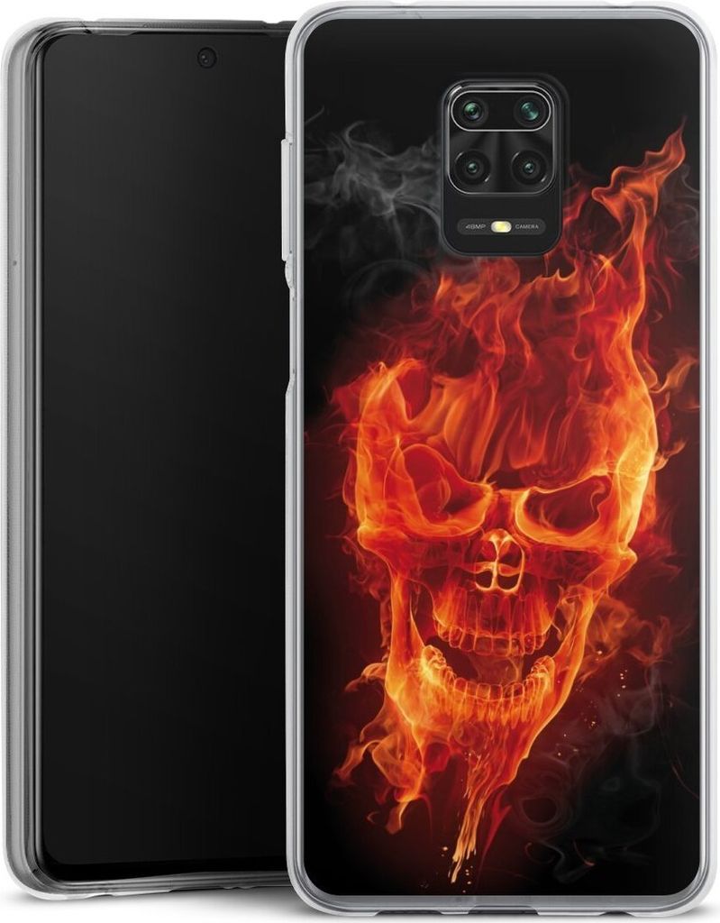 DeinDesign Handyhülle für Xiaomi Redmi Note 9 Pro Silikon Hülle Case Smartphone Schutzhülle Feuer Schädel Totenkopf
