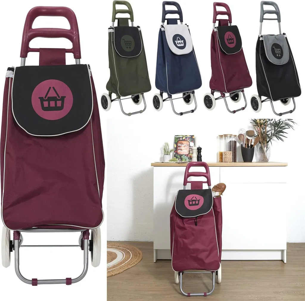 Poussette de marché 50L Violette - Chariot de courses à deux roues stable