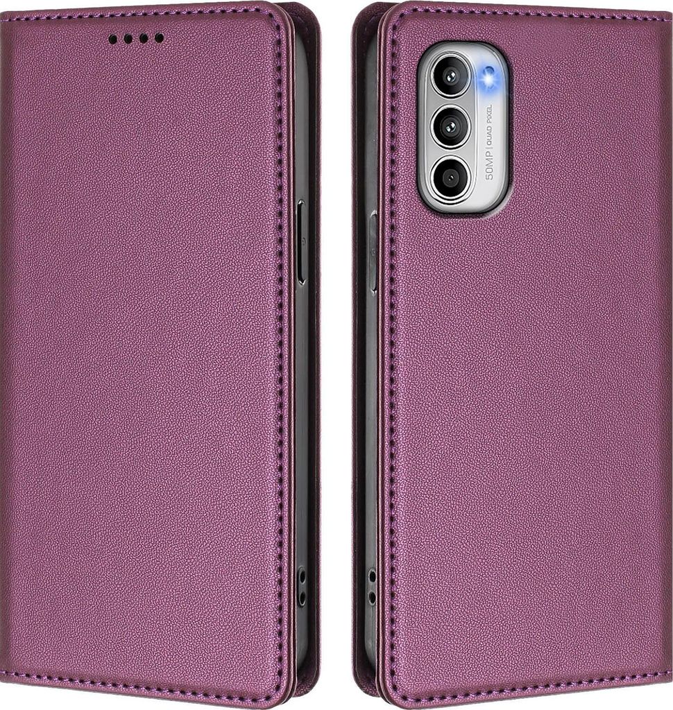 Handyhülle für Motorola Moto G 5G 2022, Kunstleder Klapphülle Stoßfeste Magnetische Hülle mit Ständer Lila