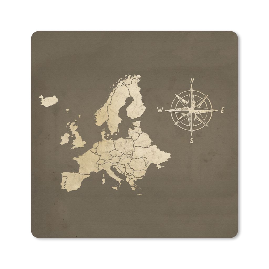 MuchoWow Mauspad Mousepad Europa-Karte - Vintage - Windrose 20x20 cm - Mousepads - Maus Mat - Pad - Mausunterlage - Desk Mat - Bureauartikeln