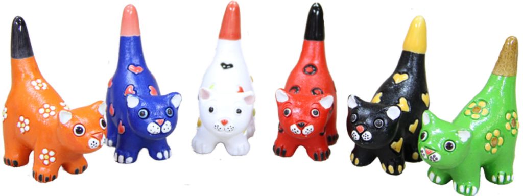 Katzen aus Keramik, bunt bemalt in verschiedenen Farben oder im Set erhältlich, 4 cm, Farbe:grün