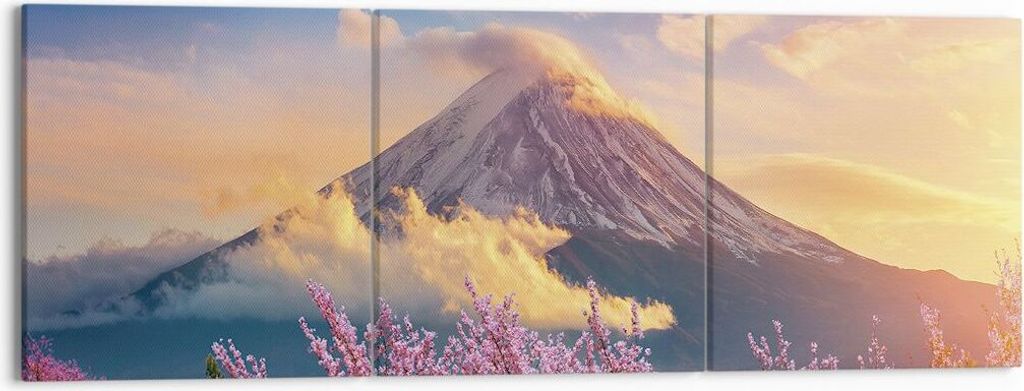 Bild auf Leinwand - Leinwandbild - 3 Teile - Fuji Blume Kirsche - 150x50cm - Wand Bild - Wanddeko - Wandbilder - Leinwanddruck - Bilder - Wanddekor...