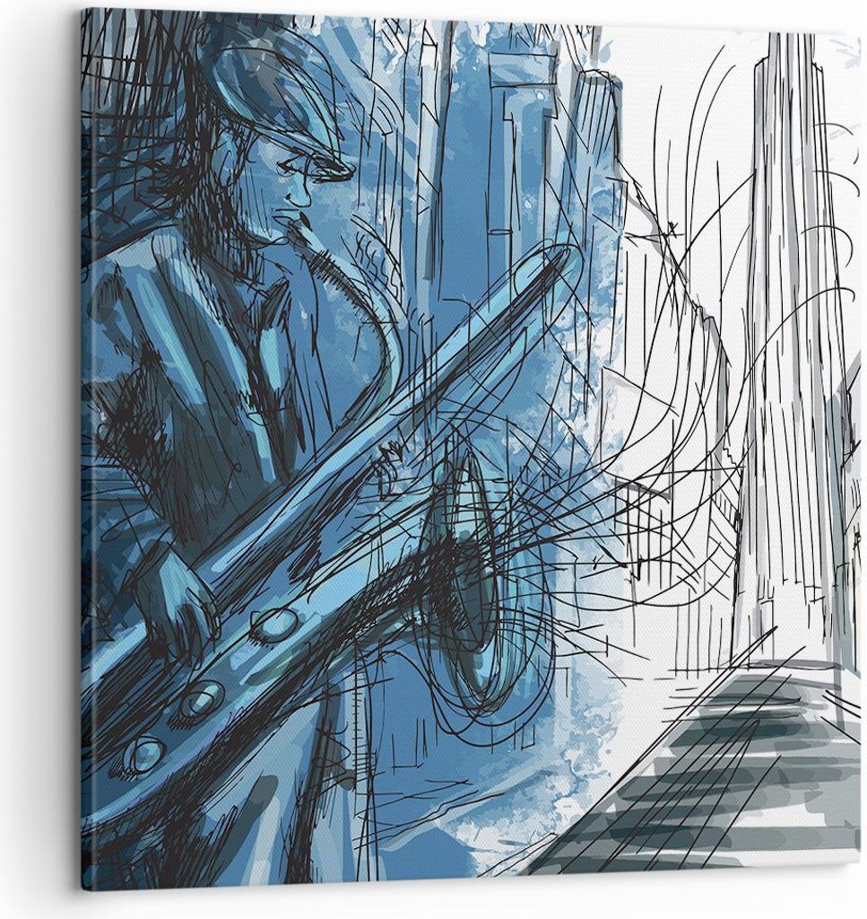 Bild auf Leinwand - Leinwandbild - Einteilig - Saxophon Musiker Zeichnen - 60x60cm - Wand Bild - Wanddeko - Wandbilder - Leinwanddruck - Bilder - W...