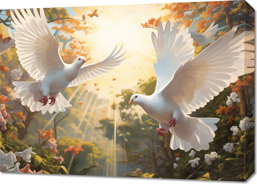 Décoration Murale Tableau Pigeons au petit matin 70x50 cm Toile d'Art