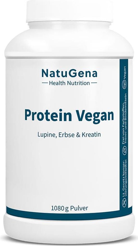 NatuGena Protein Vegan | 1080 g | pflanzlicher Proteinshake mit Erbse & Lupine | mit Kreatin, L-Carnitin & L-Glycin