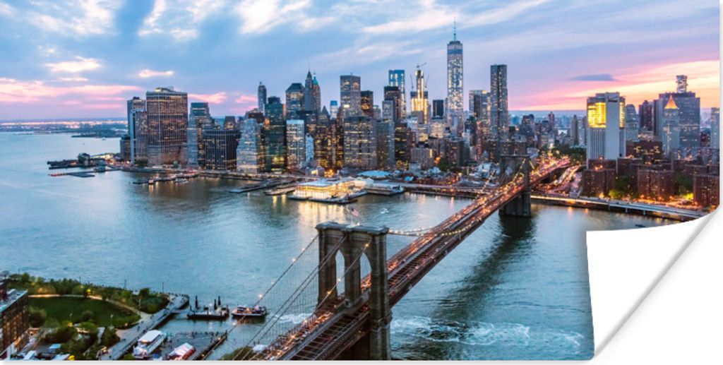 MuchoWow Poster New York - Skyline - Brücke 40x20 cm - Poster für die Wand - Poster Schlafzimmer