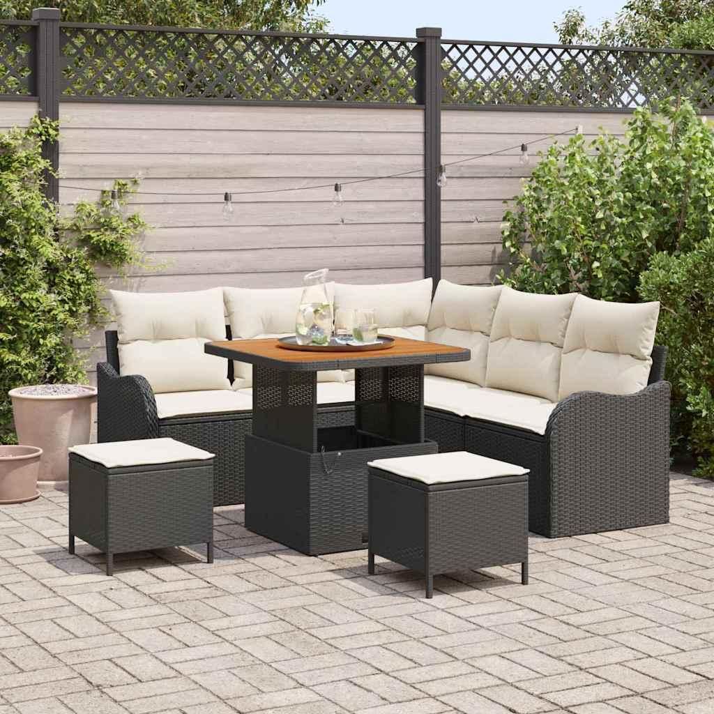 "2026 Promotion" Garten-Sofa-Set mit Kissen - mit Speicher 8 pcs - Terrassen-Sofa - Schwarz und Creme - Gartensofas CC19775