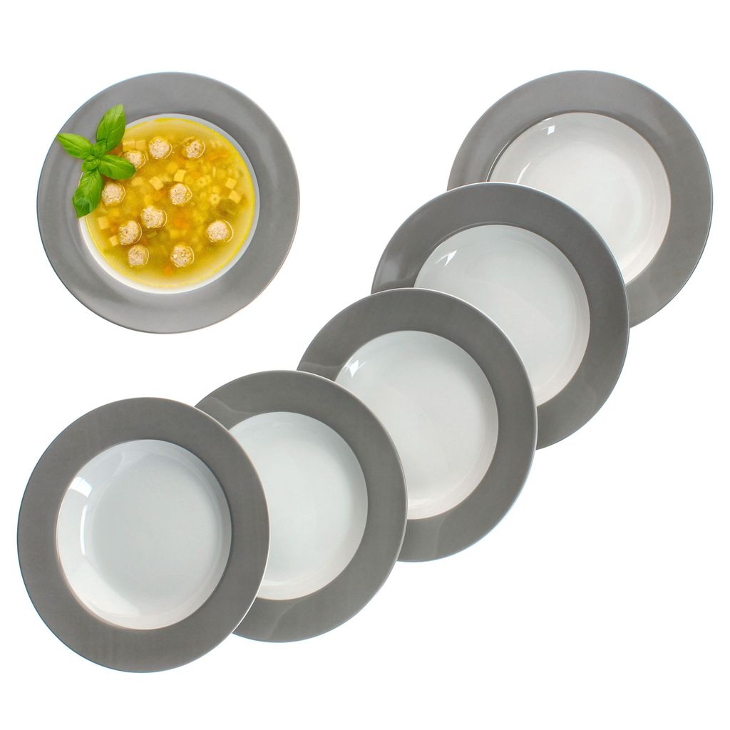 6er Set Variant Grau Suppenteller bunt tiefe Teller Pasta Produktbild 