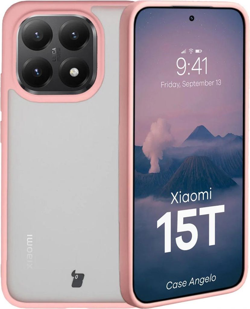 Handyhülle für Xiaomi 15T, Bizon Case Angelo, Semitransparent mit hellrosa Rahmen